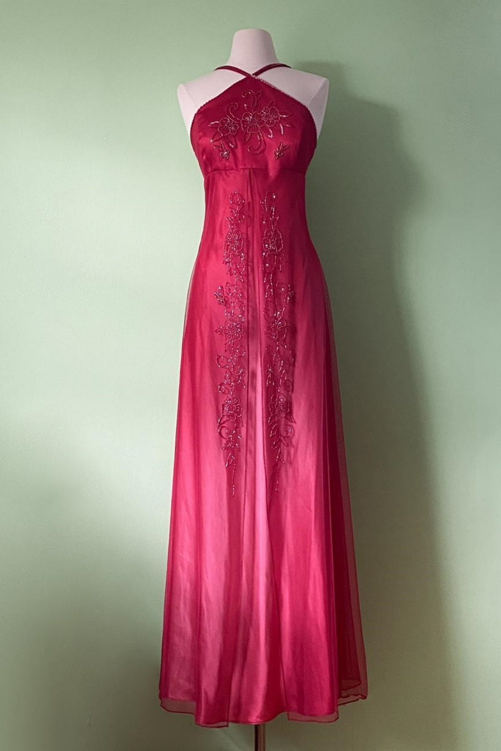 NiceVestidos--Pink Delicate Floral Beaded Dress Vintage Dress Women's Long Tulle Ball Gown NV5649