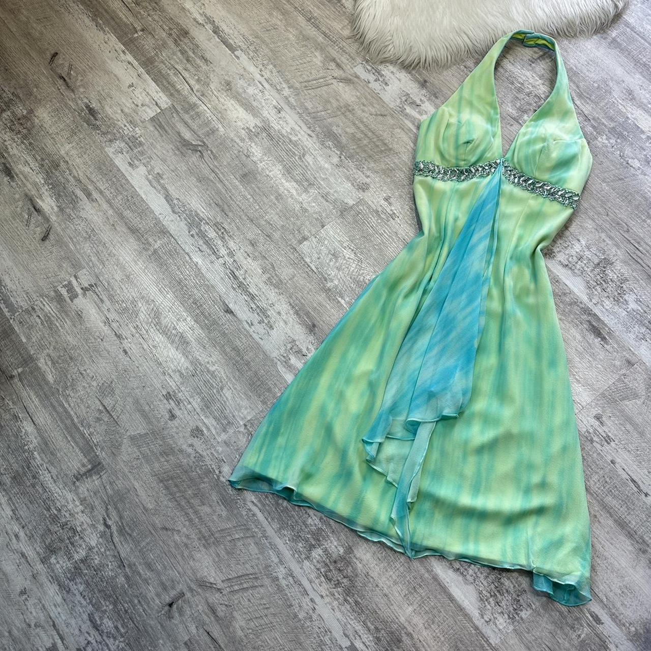 Green and blue beautiful mini backless rhinestones flowing short chiffon homecoming dress prom dress evening dress birthday party dress banquet dress nv4563