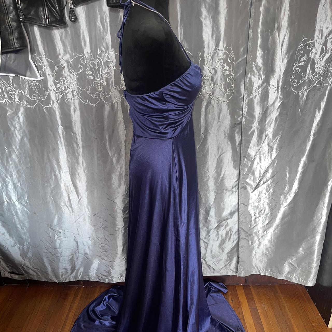 Blaues schlichtes, elegantes V-Ausschnitt-Sling-Lang-Satin-Ballkleid, Abendkleid, Partykleid nv3688