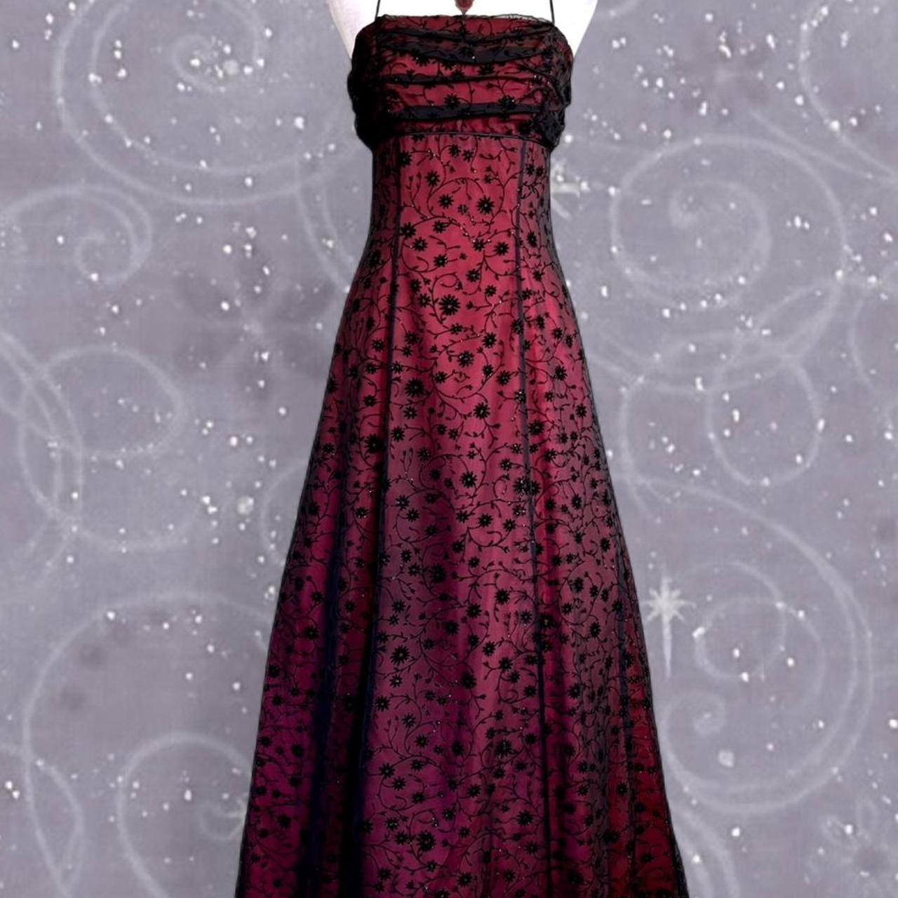 NiceVestidos-Burgundy Red Floral Dress Vintage Dress Women's Exquisite Long Tulle Ball Gown NV5644