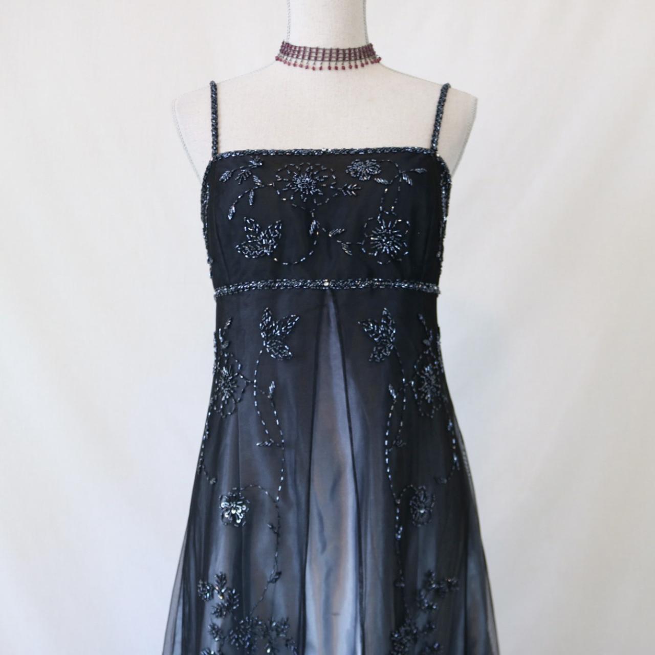 🥀 Empire Dress Vintage Silver and Black Glitter Ombre Beaded High-Waisted Long Tulle Prom Dress Evening Dress Party Dress nv4981