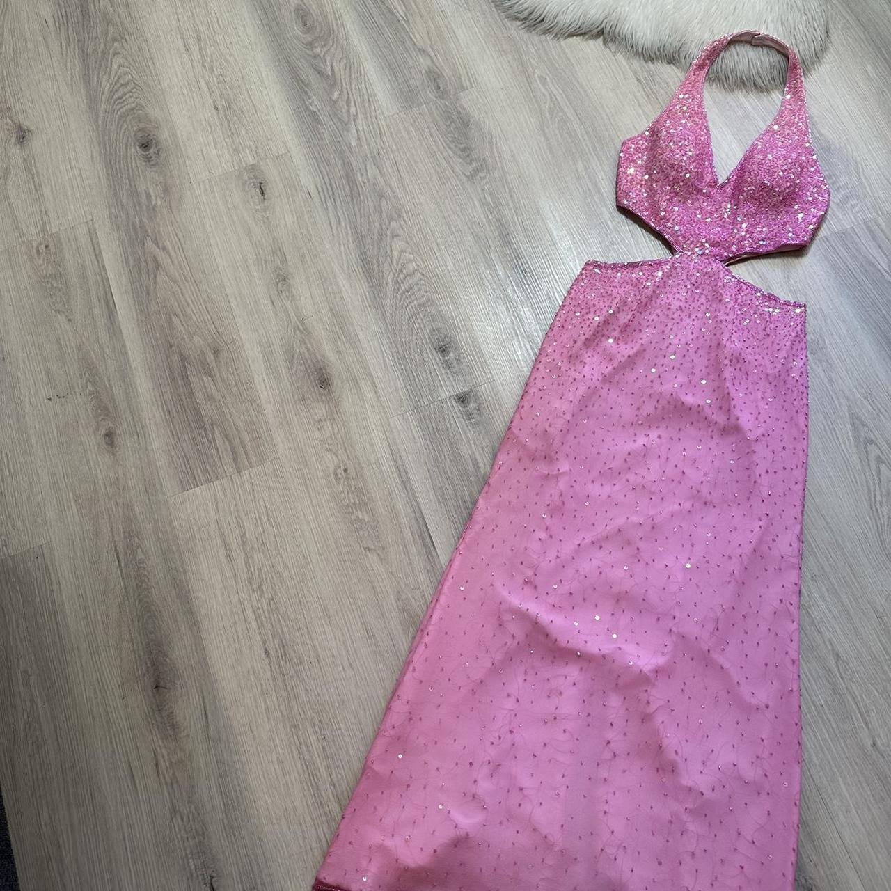 NiceVestidos-Pink shiny beautiful charming backless long satin chiffon prom dress formal gown nv5445