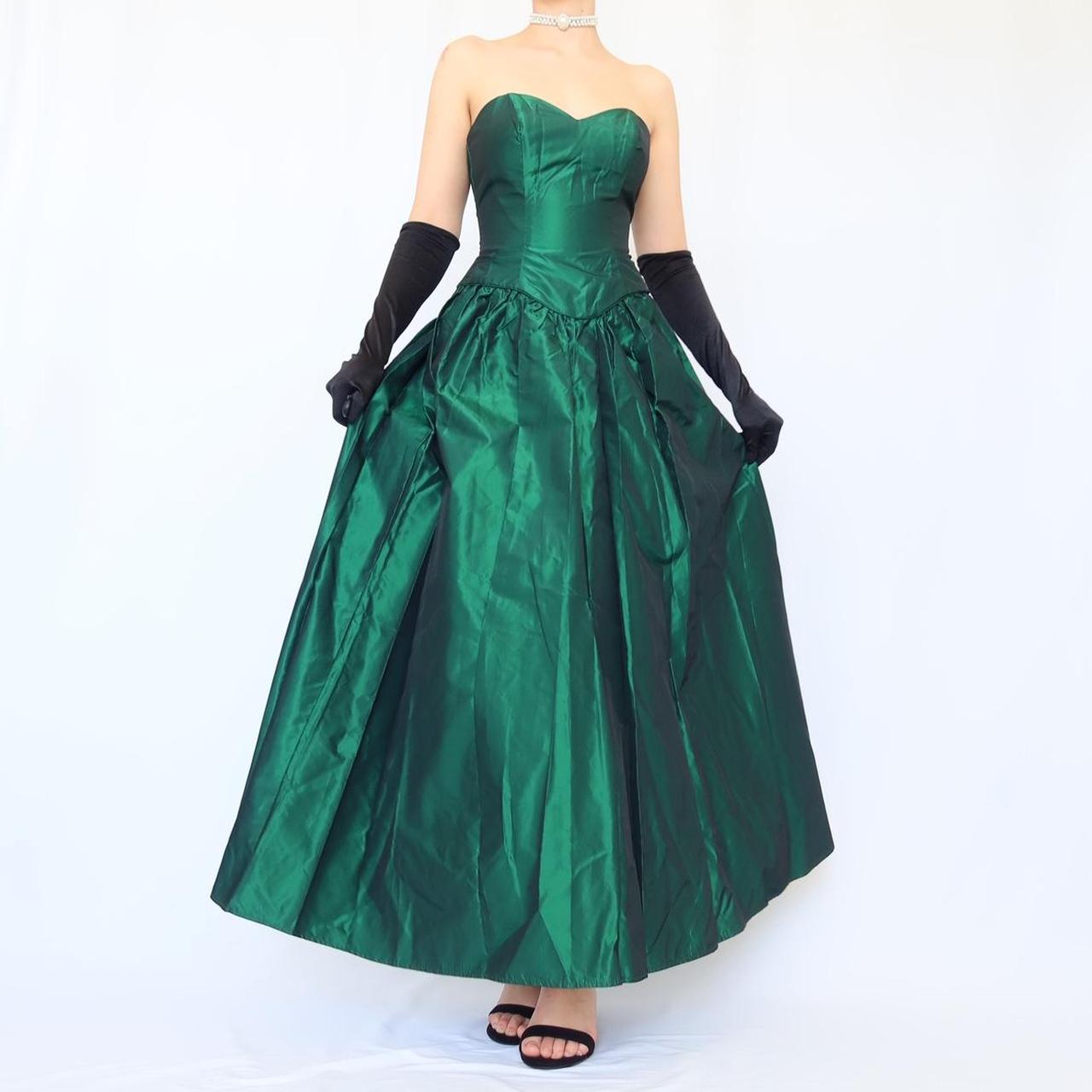 NiceVestidos-Dark green simple fashion retro long satin dress evening dress Nv5634