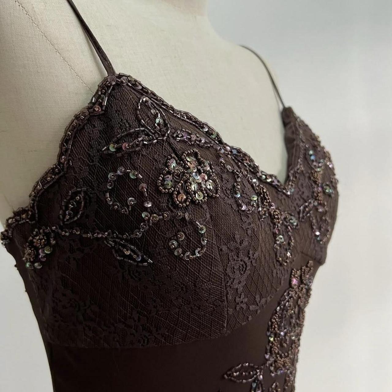 🧚🏼‍♂️Rare robe vintage y2k fée bohème marron dentelle perlée paillettes broderie florale robe longue élégante robe de bal robe de soirée robe de soirée nv4408