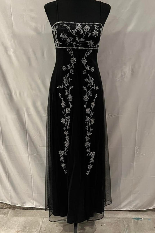 NiceVestidos--Black exquisite silver floral beaded long chiffon prom dress vintage dress NV5728