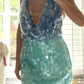 Blue green shiny fashion short sequin homecoming dress cocktail party dress nv5342