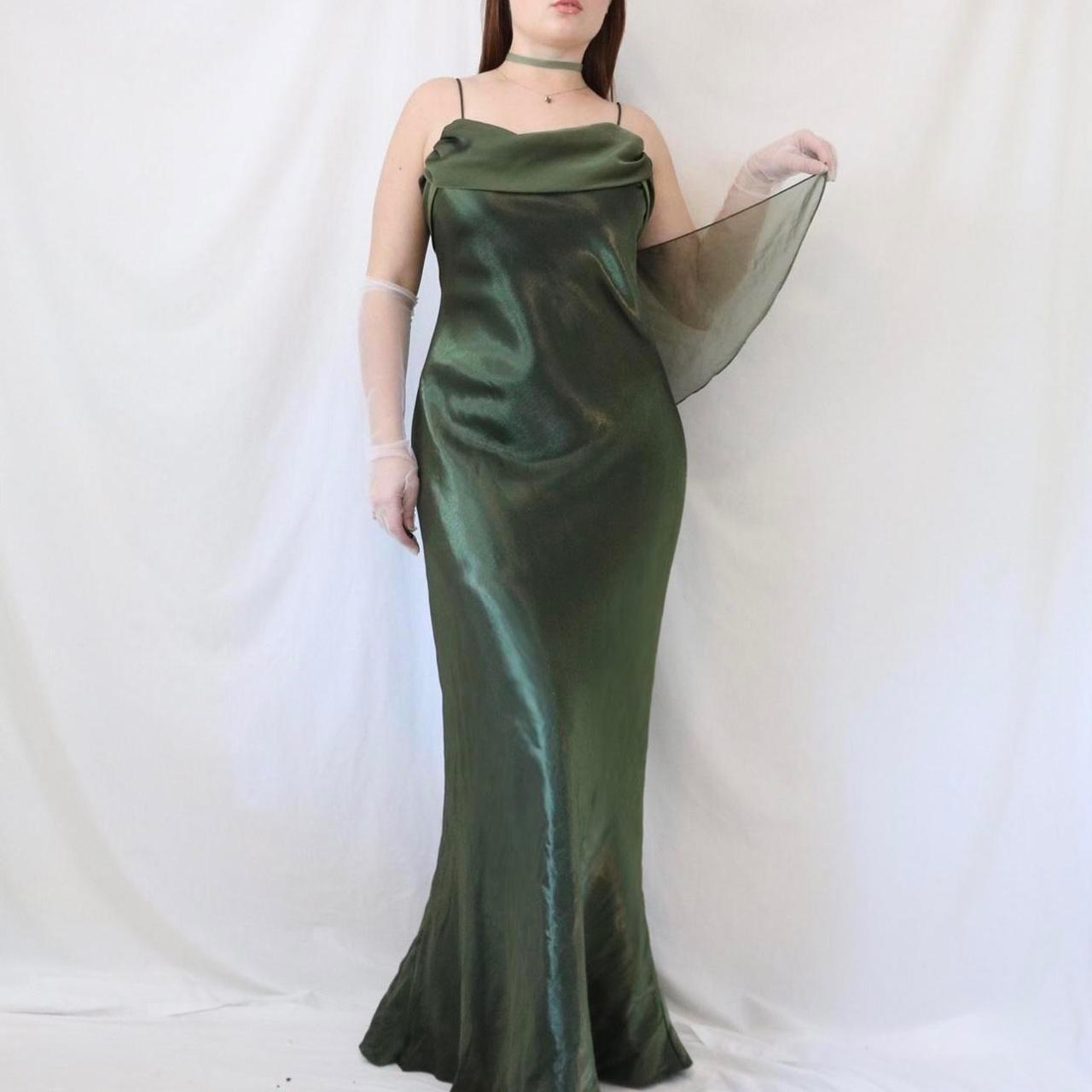 Vintage Green Long Satin Formal Prom Dress Evening Party Dress nv4985