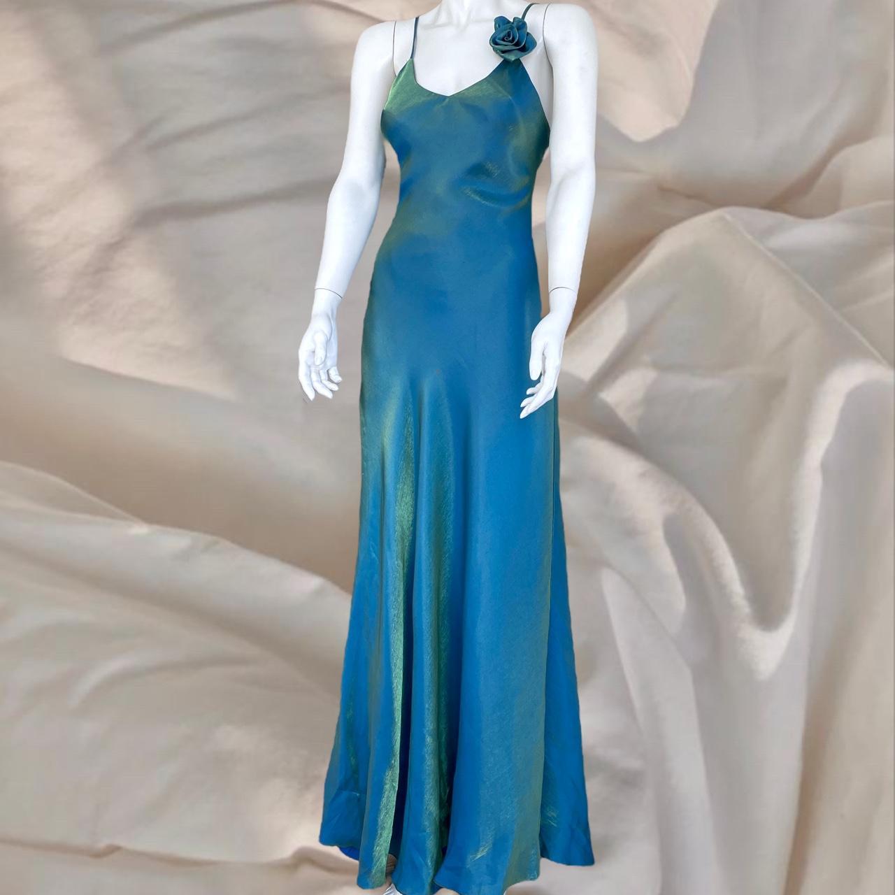 Robe longue bleue rétro brillante sirène fée Y2K années 90 robe de bal formelle robe de soirée robe de banquet nv4574
