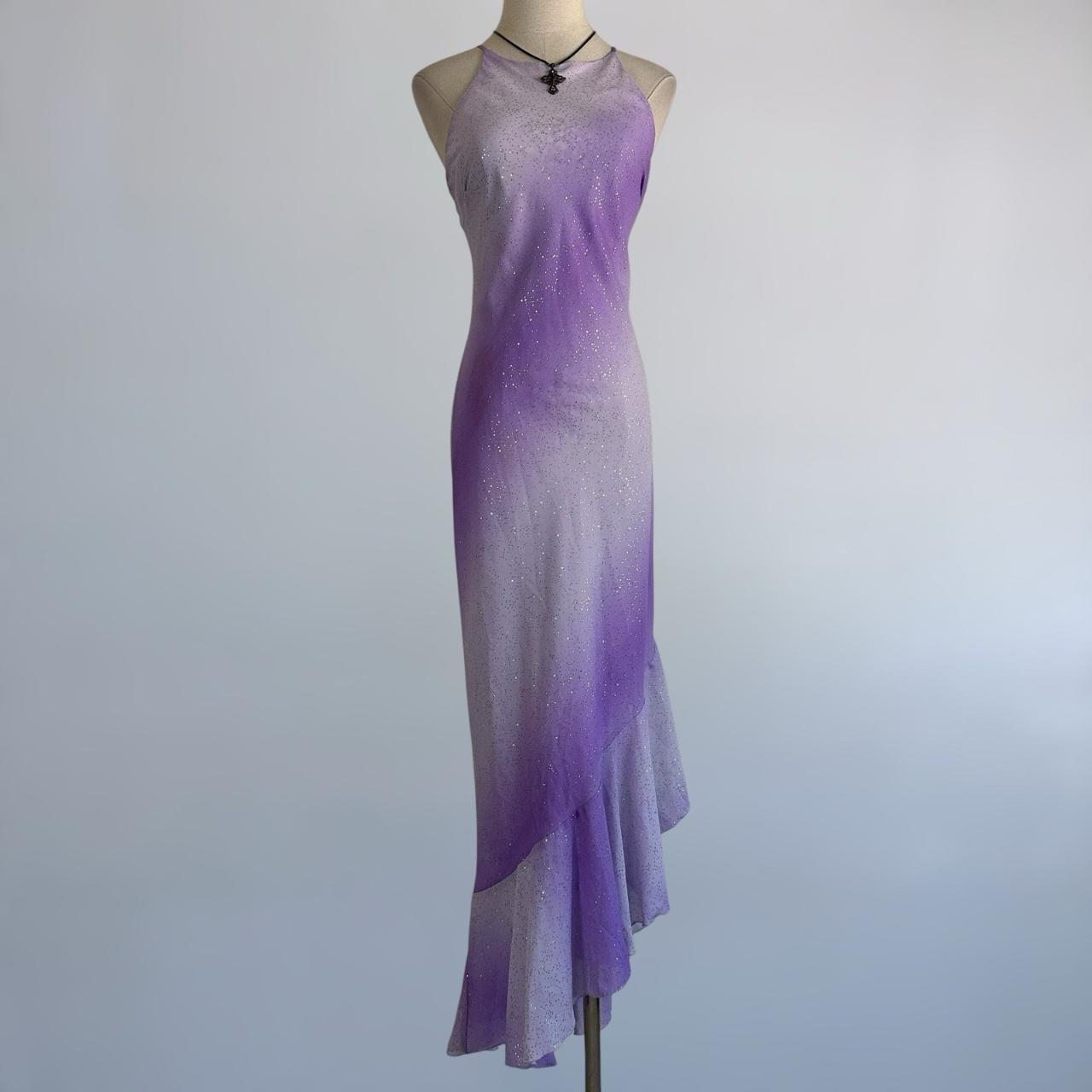 NiceVestidos-Purple-Gray Gradient Sequin Halter Sleeveless Floor-Length Asymmetric Mermaid Gown NV6179