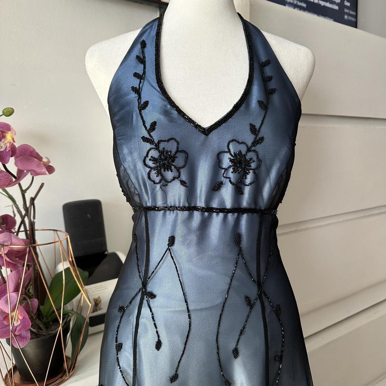 Blau Wunderschöne Vintage Elegante Exquisite Perlen Straps Lange Tüll Ballkleid Abendkleid Partykleid Ballkleid nv4247