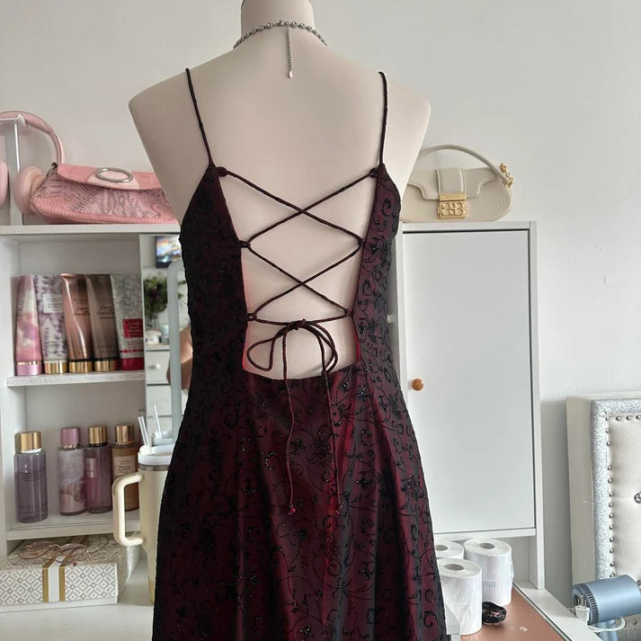 Robe rouge, noire et cramoisie, style rétro, élégante et exquise, longue, en tulle, style gothique, robe de soirée, robe de bal, robe d'anniversaire, robe de remise de diplôme, nv4250