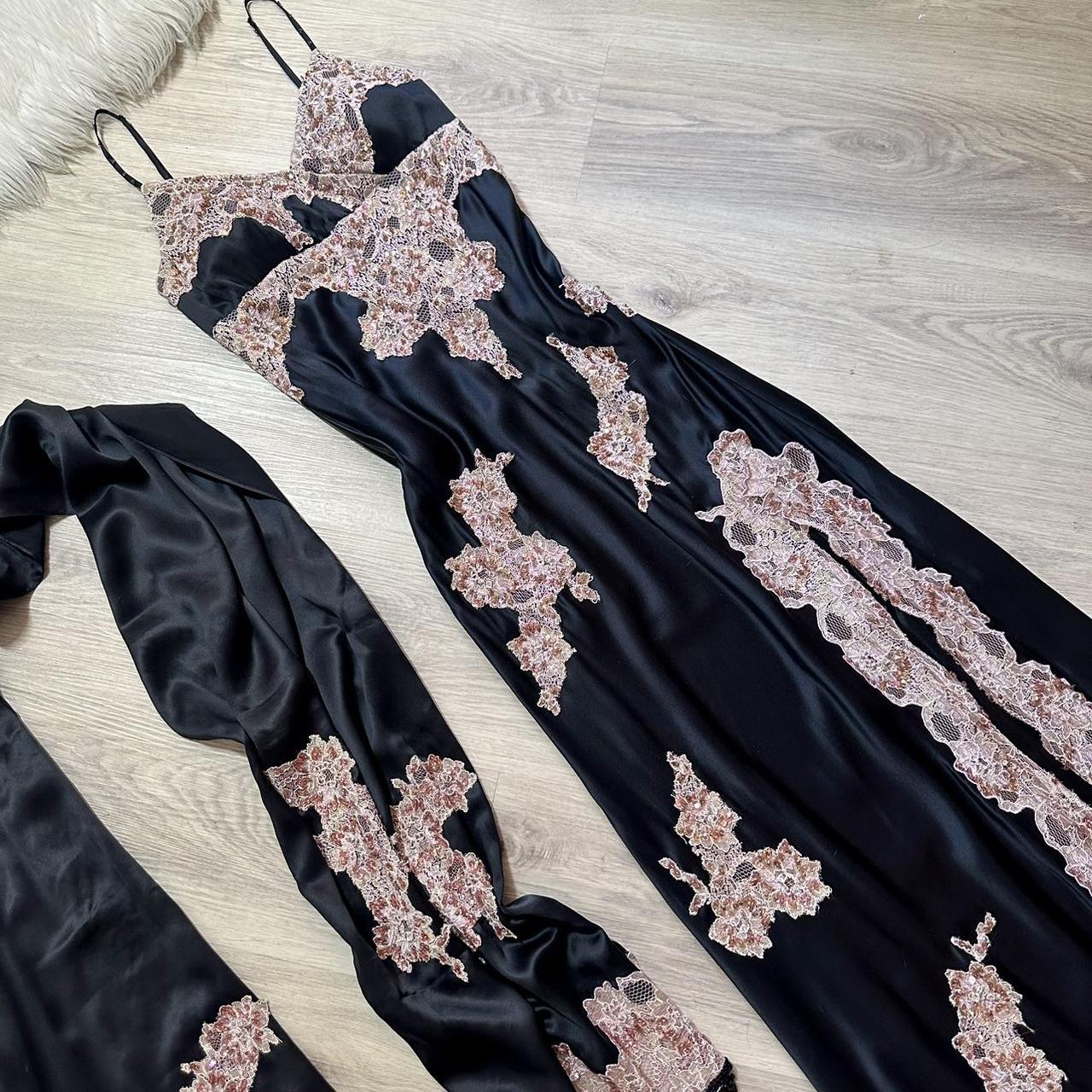 NiceVestidos-Black beautiful exquisite lace long satin formal prom dress nv5449