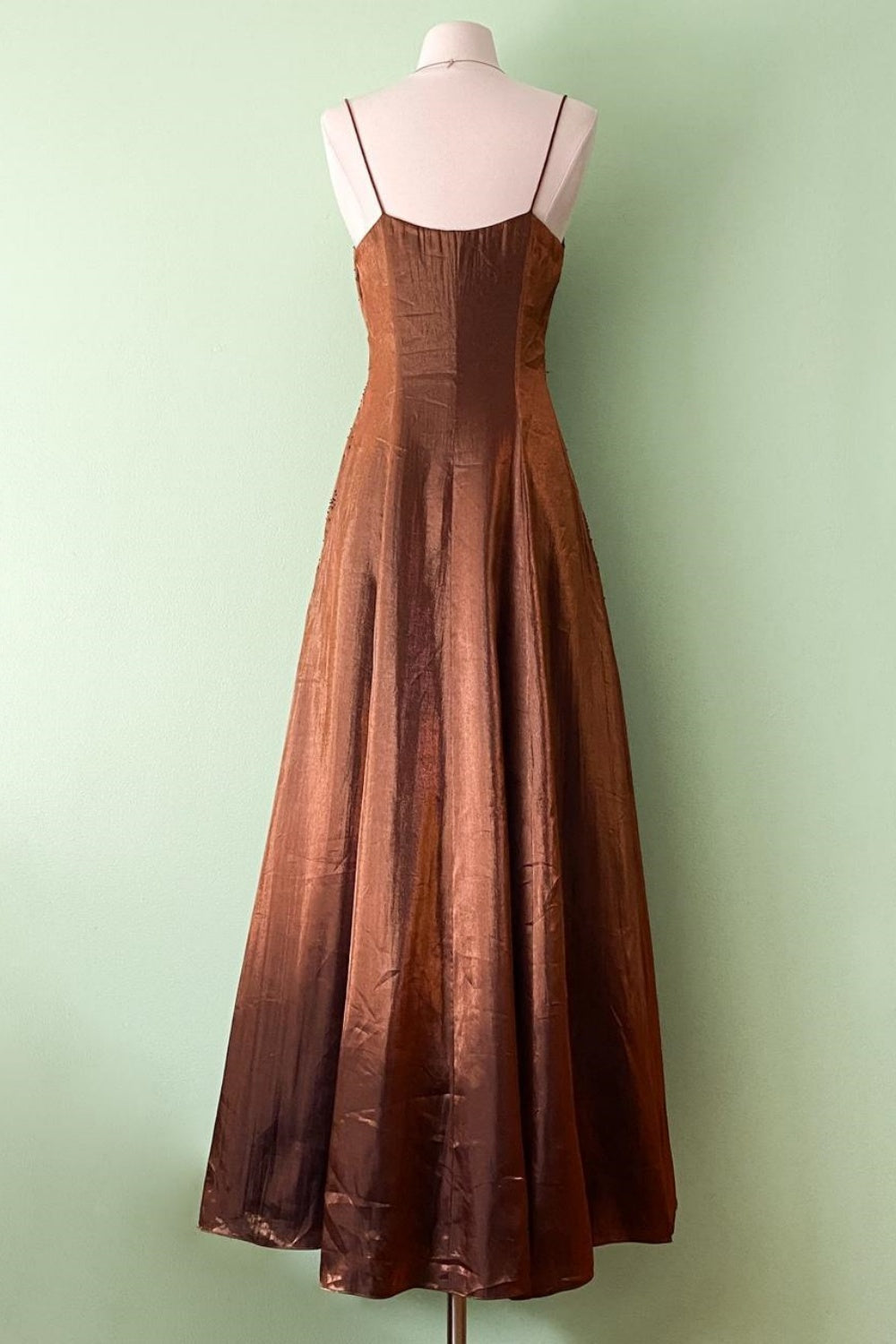 NiceVestidos--Brown Exquisite Beaded Dress Vintage Dress Women's Long Satin Ball Gown NV5650
