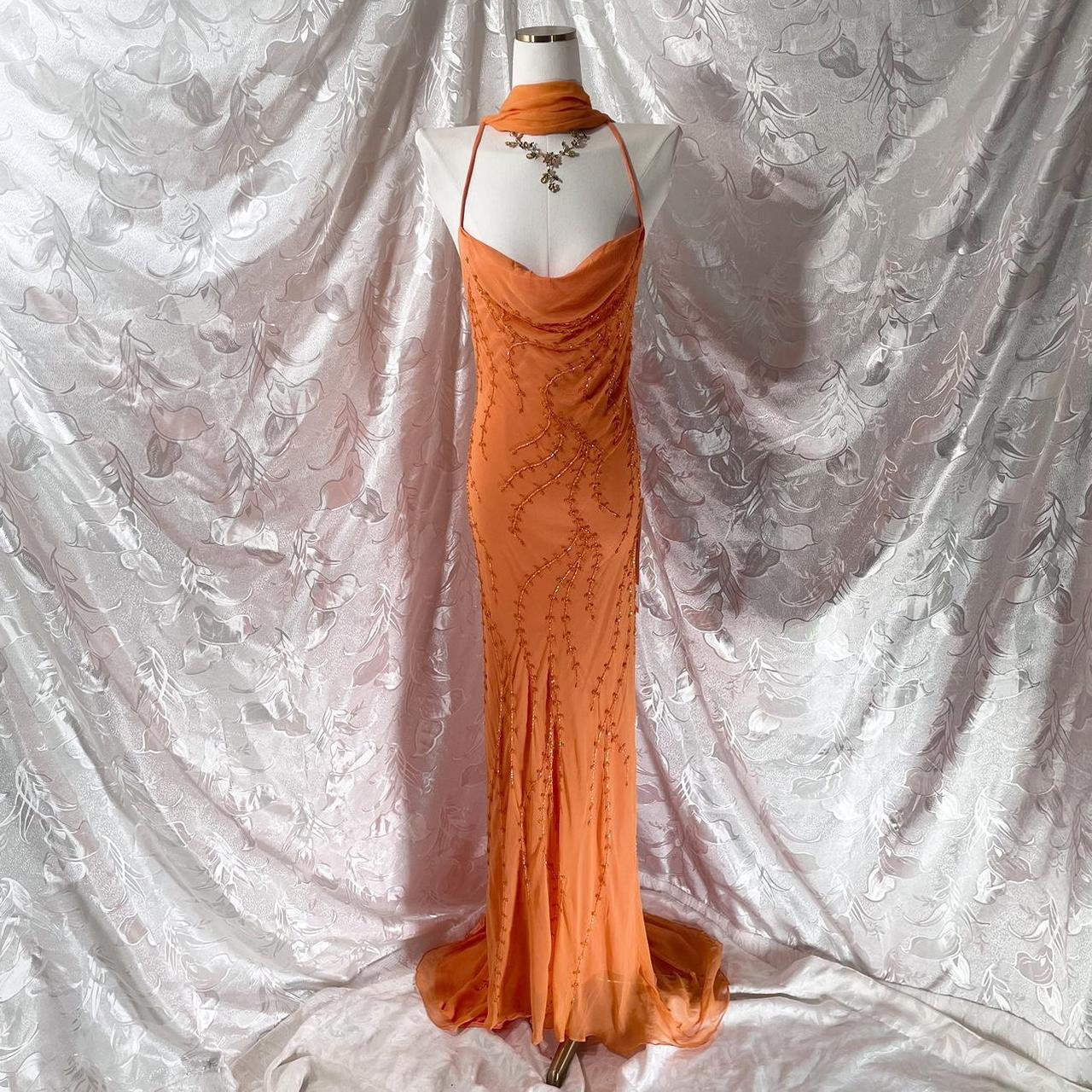Orange exquisite beaded spaghetti strap long chiffon fairy dress prom dress nv5413