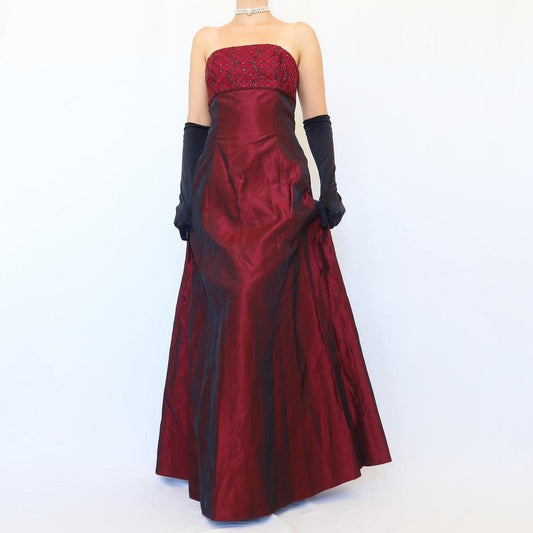 NiceVestidos - rosa Vintage Blumen lange Satinkleid Nv5632