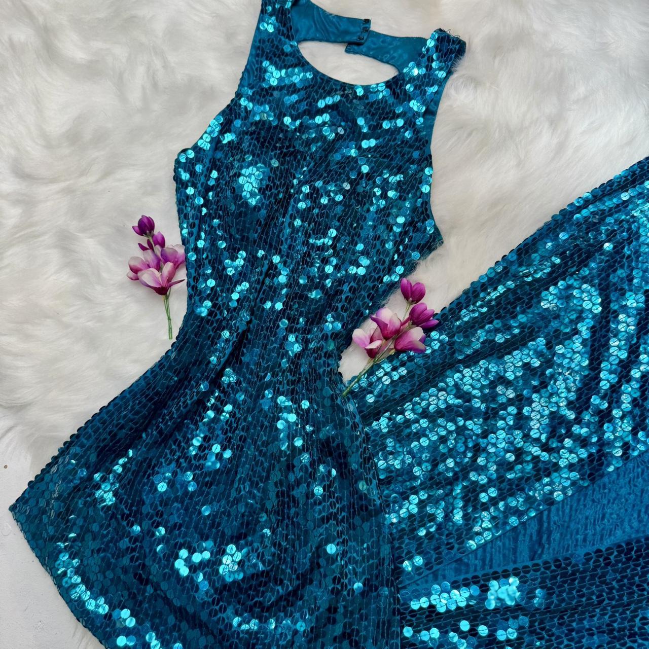 Blue fashion backless long sequin prom dress birthday party dress nv5333