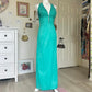 Blue vintage beaded mermaid sequined halter long prom dress evening gown party dress nv4242