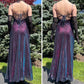 NiceVestidos-Purple blue shiny long satin fairy dress formal prom dress y2k vintage dress nv5444