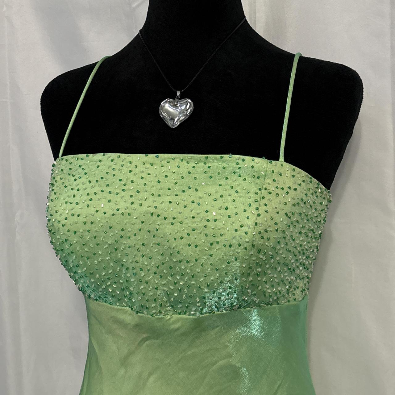 Green Beaded Long Satin Ball Gown Evening Gown Party Dress nv4602