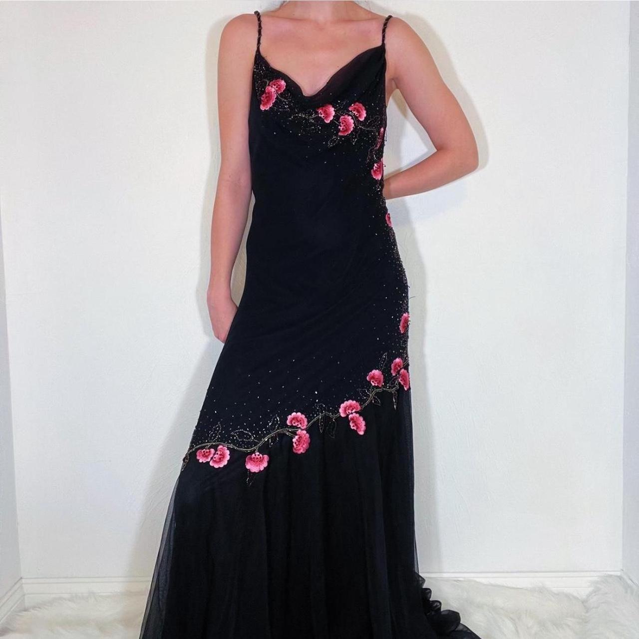 Black Fashion Elegant Exquisite pink Embroidery Beading Spaghetti Straps Long Chiffon Women's Ball Gown Evening Dress Party Dress nv3747