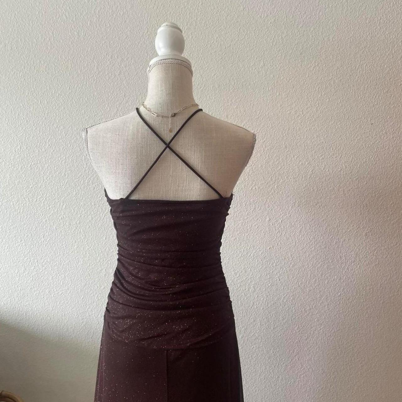 Braun Glänzend Retro Trägerlos Ziemlich Mode Lange Chiffon Ballkleid Abendkleid Partykleid nv3750