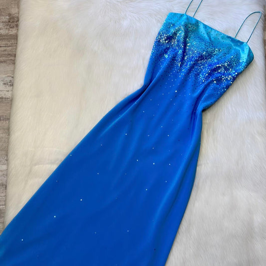 NiceVestidos-Blue shiny sequins beautiful exquisite long satin chiffon formal prom dress nv5453