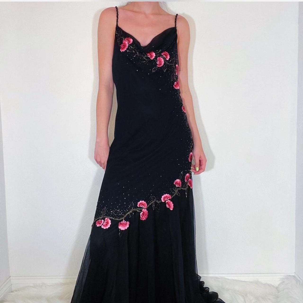 Black Fashion Elegant Exquisite pink Embroidery Beading Spaghetti Straps Long Chiffon Women's Ball Gown Evening Dress Party Dress nv3747