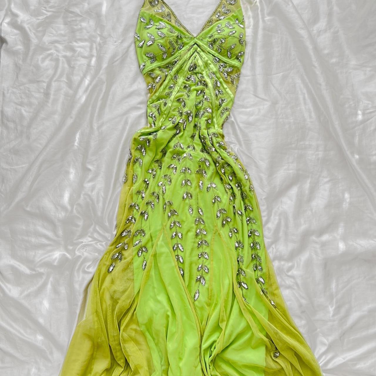 Grünes, langes Chiffon-Ballkleid mit Perlen und Blumenmuster, nv5193