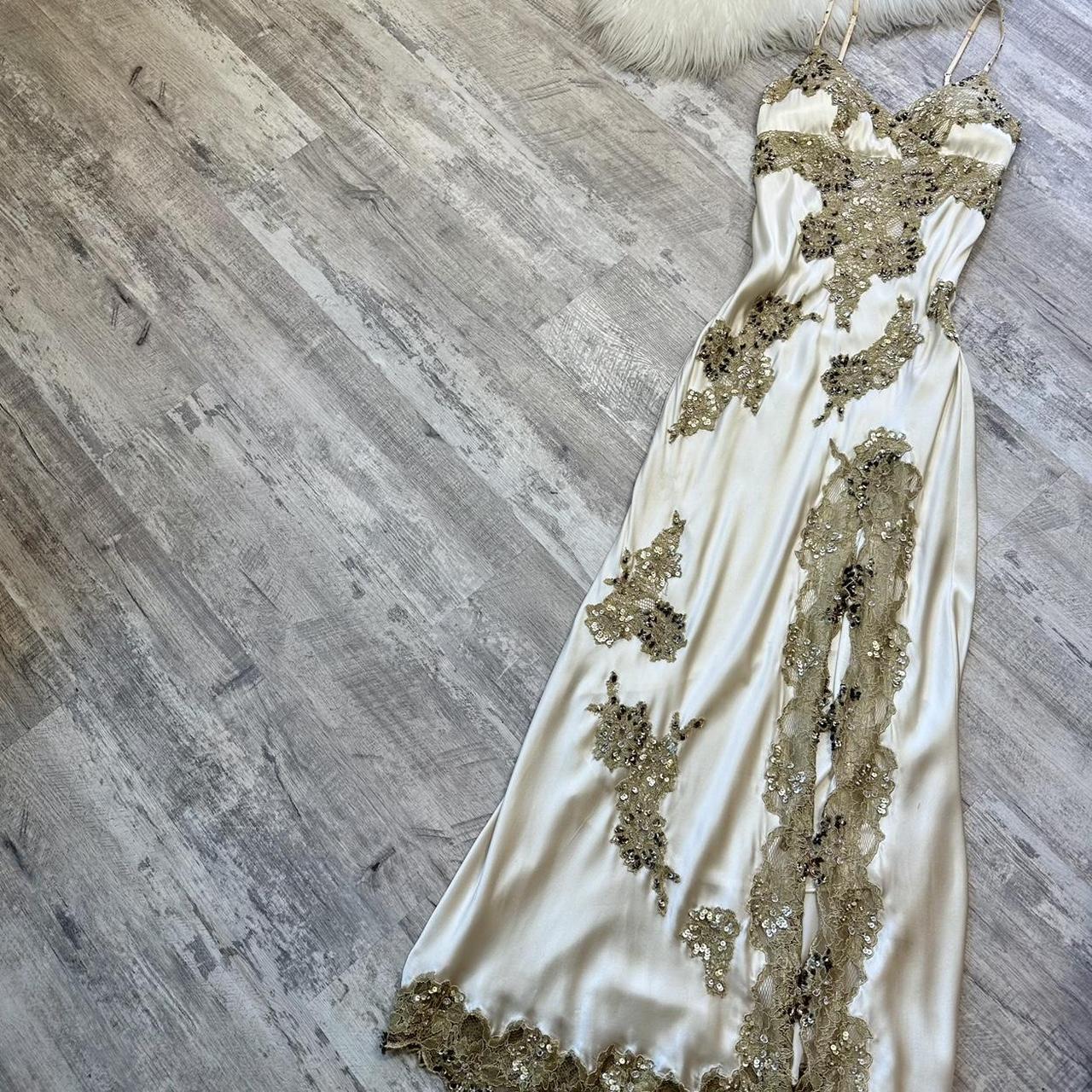 NiceVestidos-Ivory white shiny sequins beautiful exquisite lace long satin chiffon formal prom dress nv5454