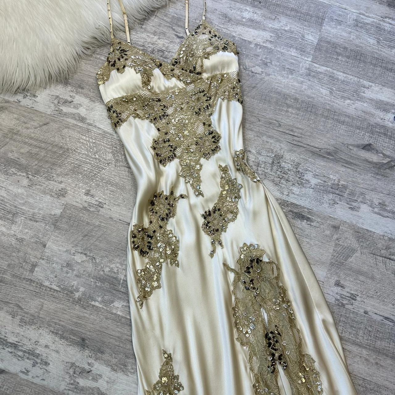 NiceVestidos-Ivory white shiny sequins beautiful exquisite lace long satin chiffon formal prom dress nv5454