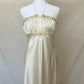 Cream Satin Ball Gown Stunning Maxi Dress Vintage Revealing Delicate Gold Pearl Beading nv4237