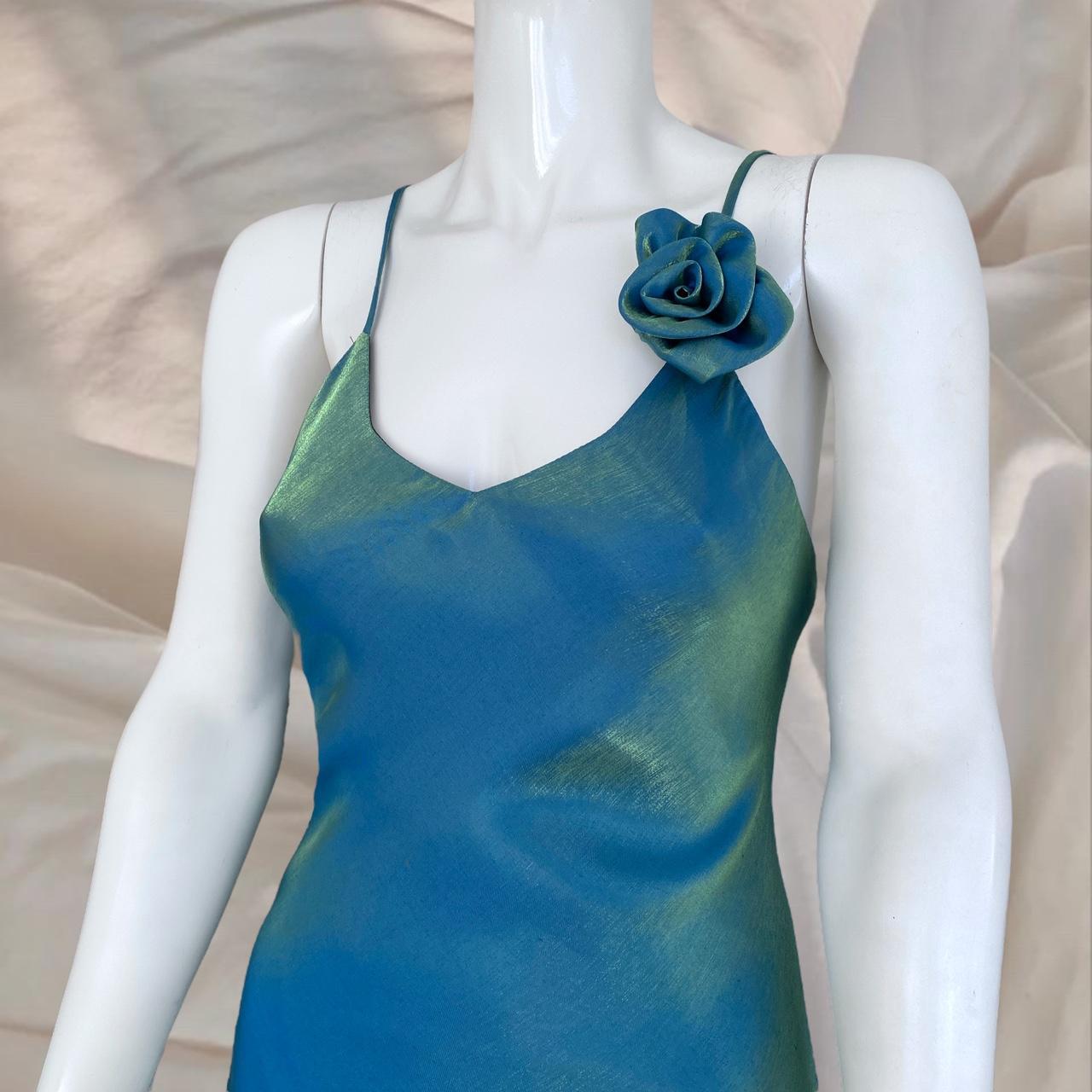 Robe longue bleue rétro brillante sirène fée Y2K années 90 robe de bal formelle robe de soirée robe de banquet nv4574