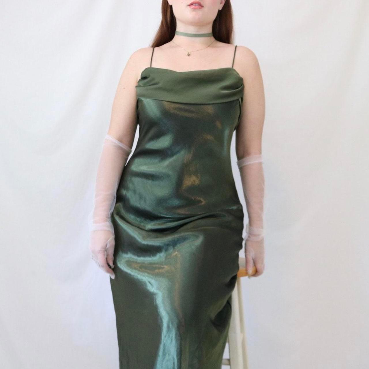 Vintage Green Long Satin Formal Prom Dress Evening Party Dress nv4985