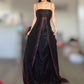 Robe de soirée longue en tulle et dentelle, rouge, noir, brillante, élégante, délicate, perles de strass, rétro, élégante, robe de bal, robe de soirée, nv3808