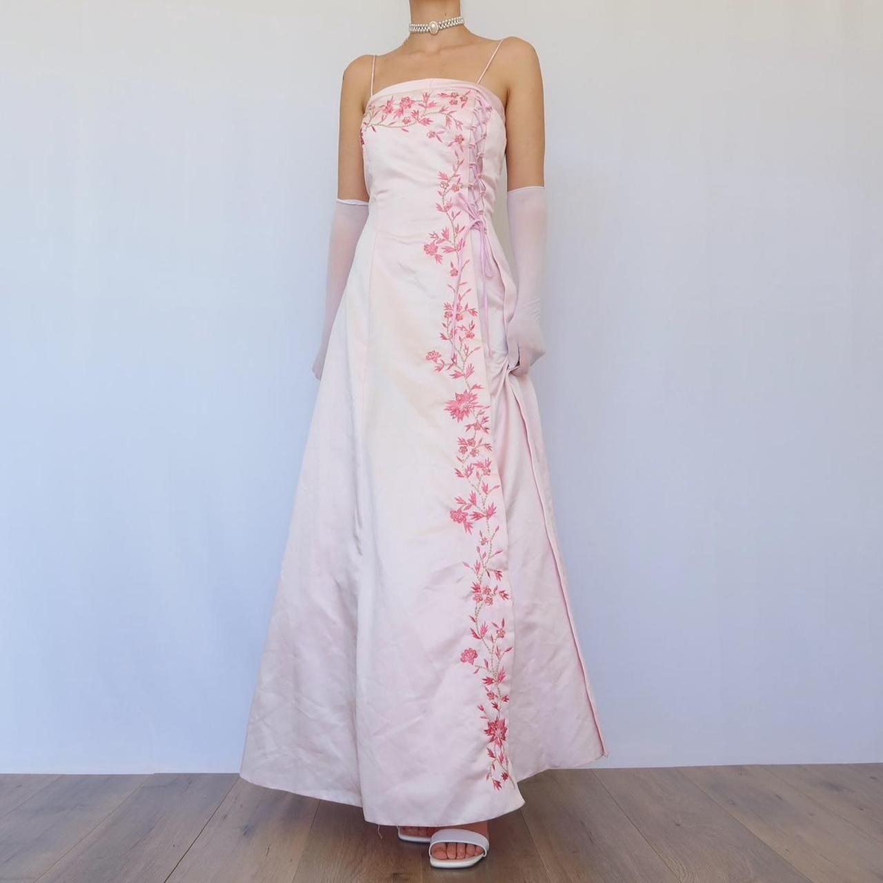 NiceVestidos-Fairy dress. Vintage dress, exquisite floral dress, pink vintage floral long satin dress Nv5631