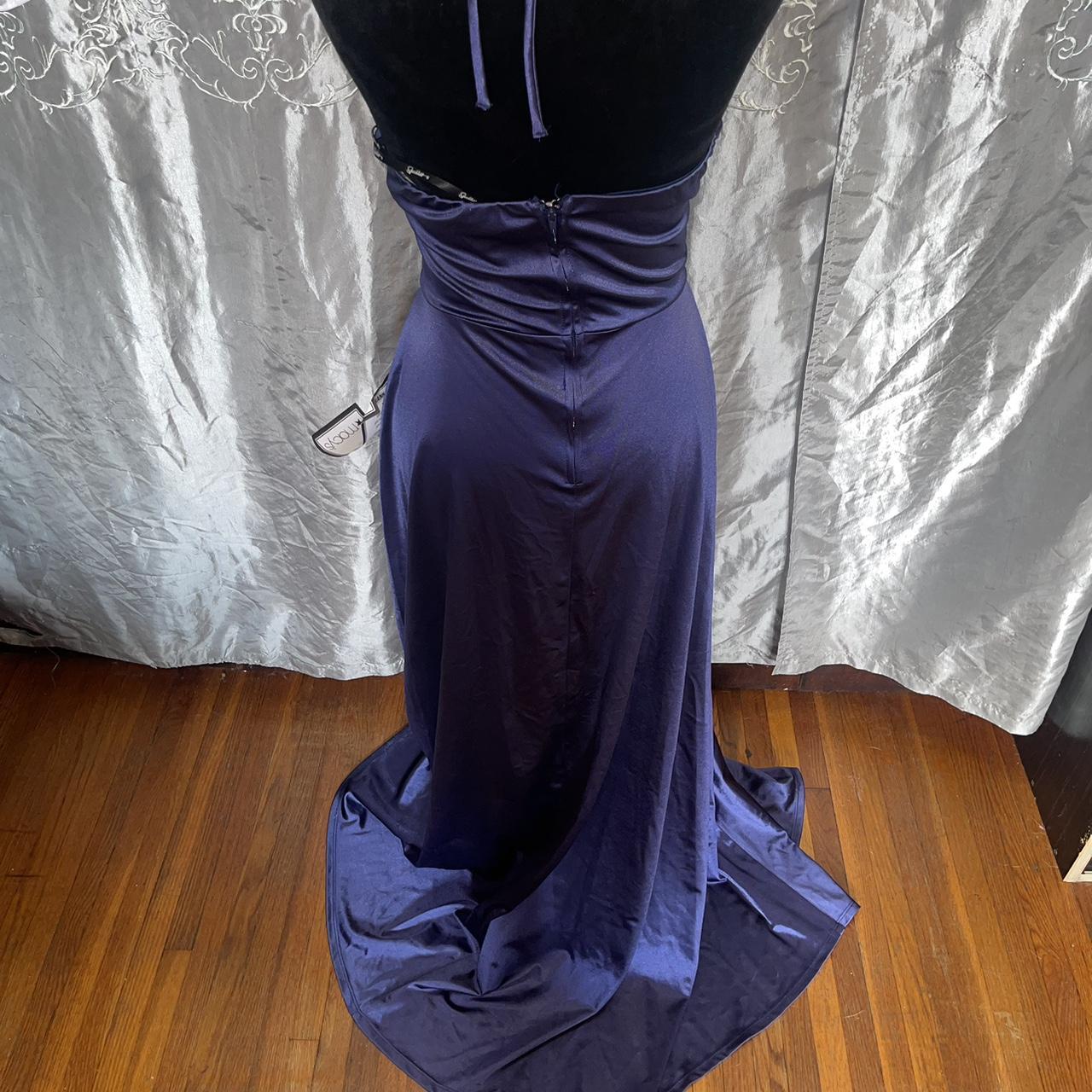 Blaues schlichtes, elegantes V-Ausschnitt-Sling-Lang-Satin-Ballkleid, Abendkleid, Partykleid nv3688