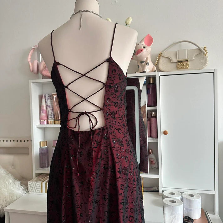 Robe rouge, noire et cramoisie, style rétro, élégante et exquise, longue, en tulle, style gothique, robe de soirée, robe de bal, robe d'anniversaire, robe de remise de diplôme, nv4250