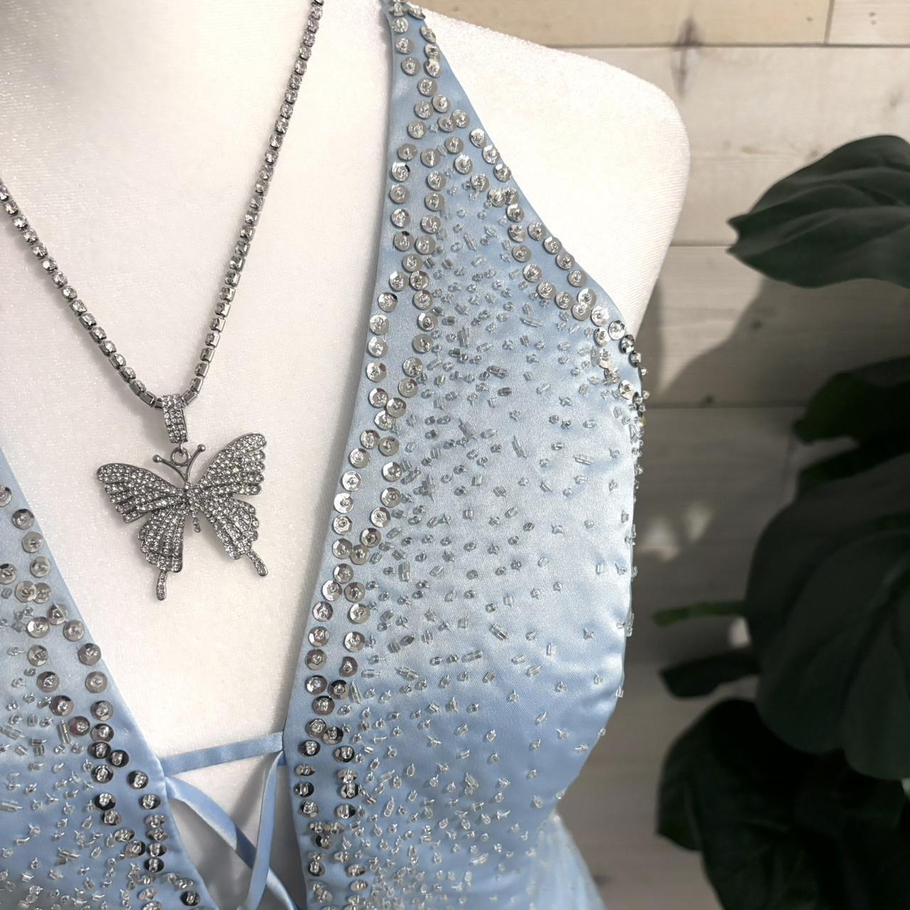 Robe de soirée longue en satin bleu clair à paillettes et perles scintillantes, col en V, robe de bal, robe de soirée, nv4253