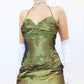 NiceVestidos-Green delicate floral applique vintage long satin gown evening dress Nv5633
