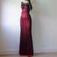 Red Black Vintage Fashion Delicate Floral Beaded Lace Long Tulle Satin Ball Gown Birthday Party Dress Evening Dress Prom Dress nv3906