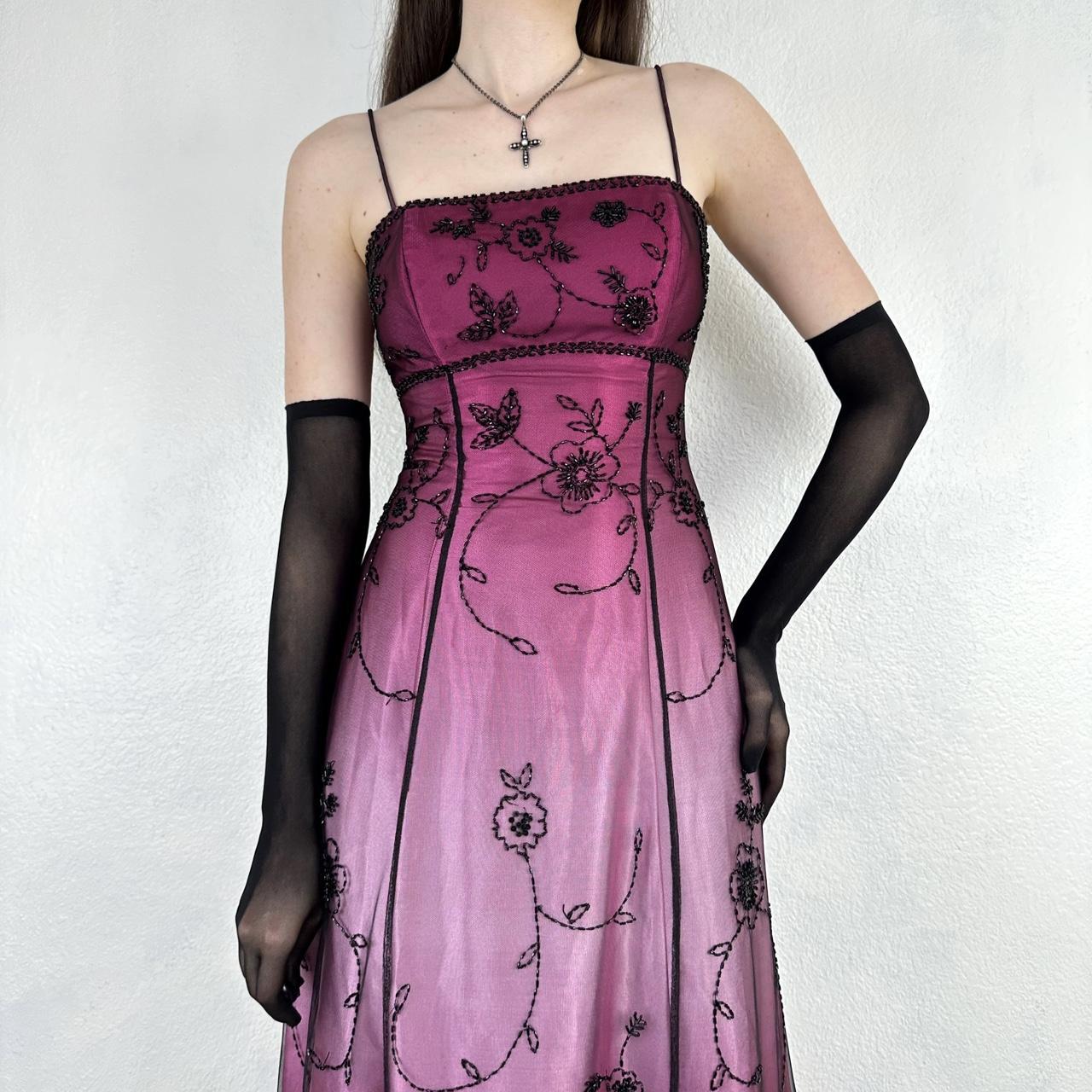 Robe de soirée courte en mousseline de soie rose rétro à imprimé floral exquis nv5421