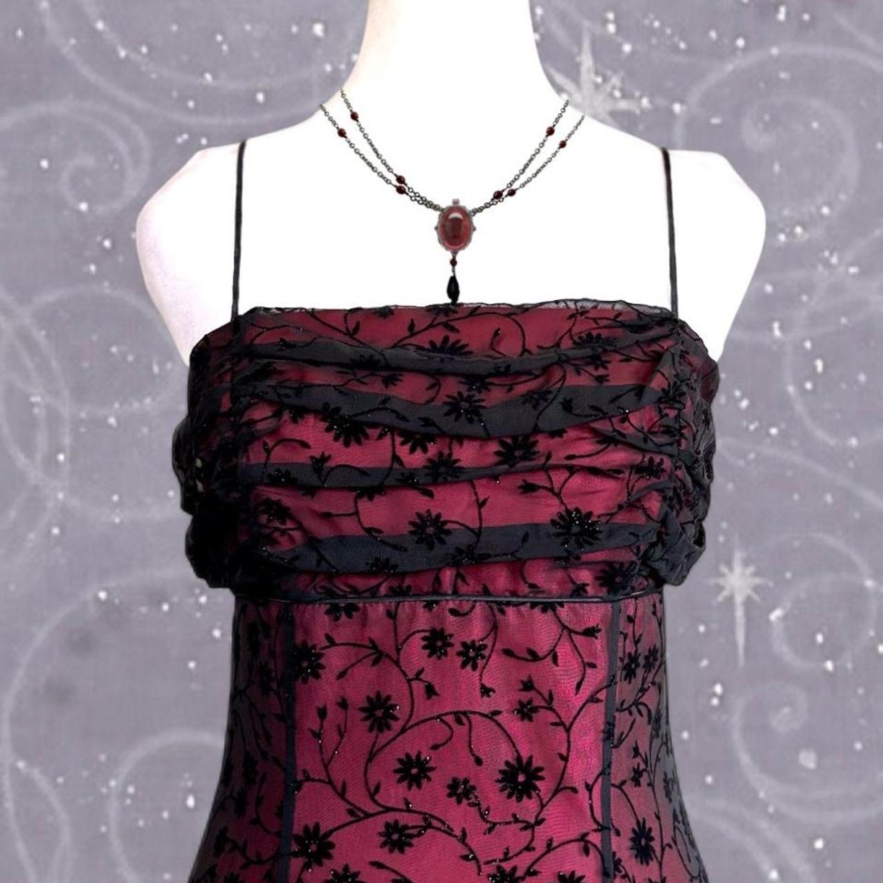 NiceVestidos-Burgundy Red Floral Dress Vintage Dress Women's Exquisite Long Tulle Ball Gown NV5644