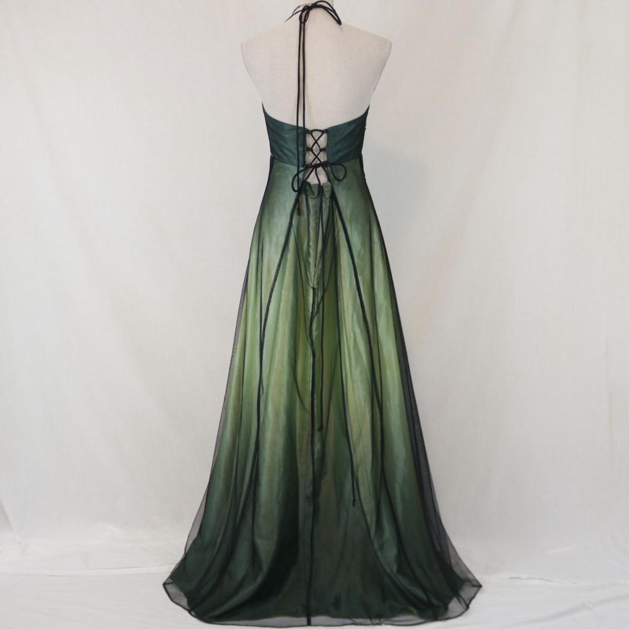 💚Empire Dress Vintage Unique Green Ombre Floral Beaded Long Mermaid Tulle Formal Prom Dress Evening Gown Party Dress nv4989