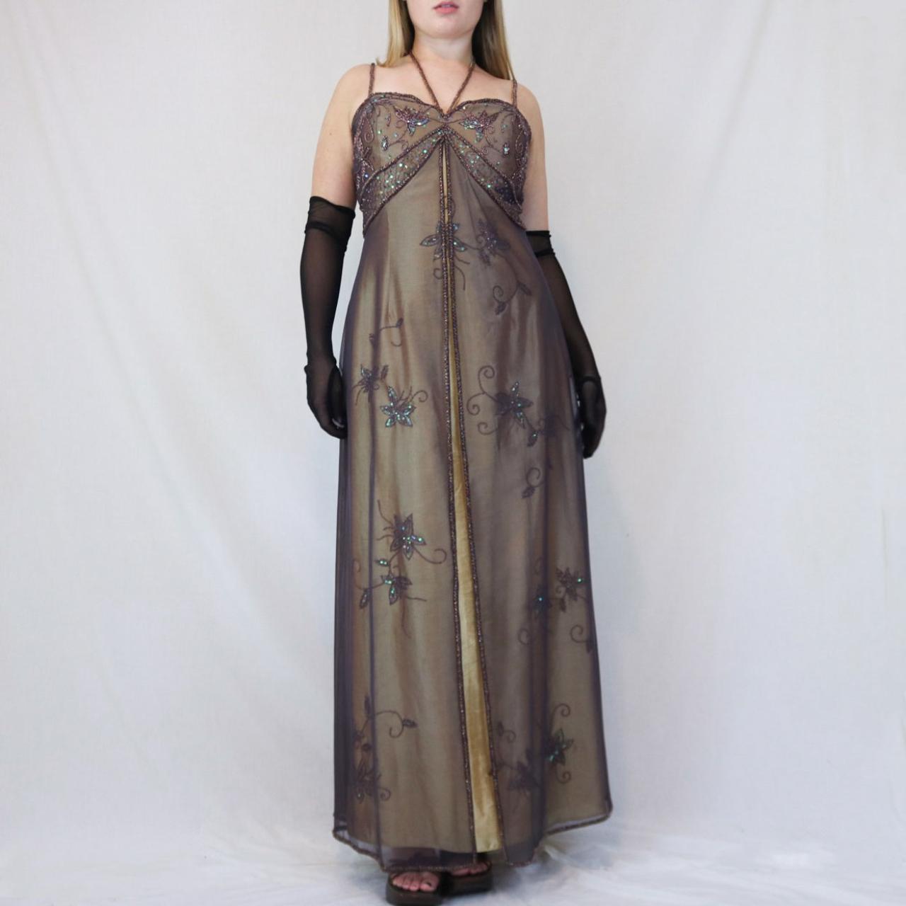 ✨ Empire Dress Vintage Gold Floral Glitter Ombre Beaded High Waist Long Tulle Formal Prom Dress Evening Gown Party Dress nv4983