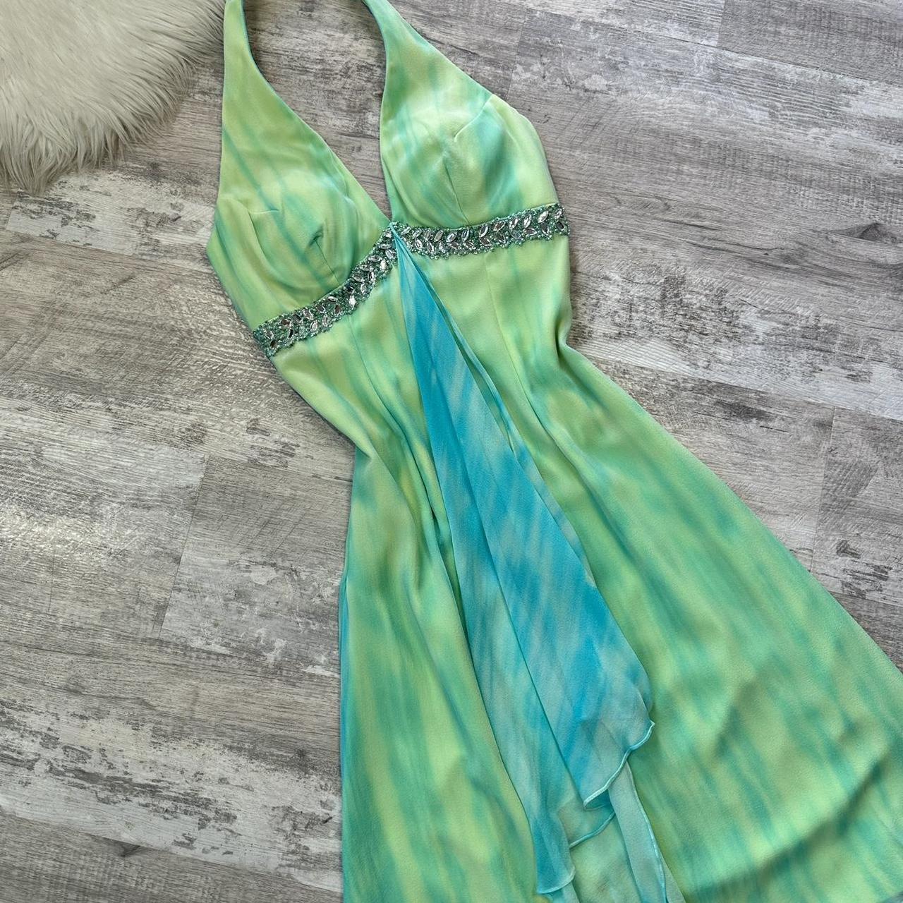 Green and blue beautiful mini backless rhinestones flowing short chiffon homecoming dress prom dress evening dress birthday party dress banquet dress nv4563