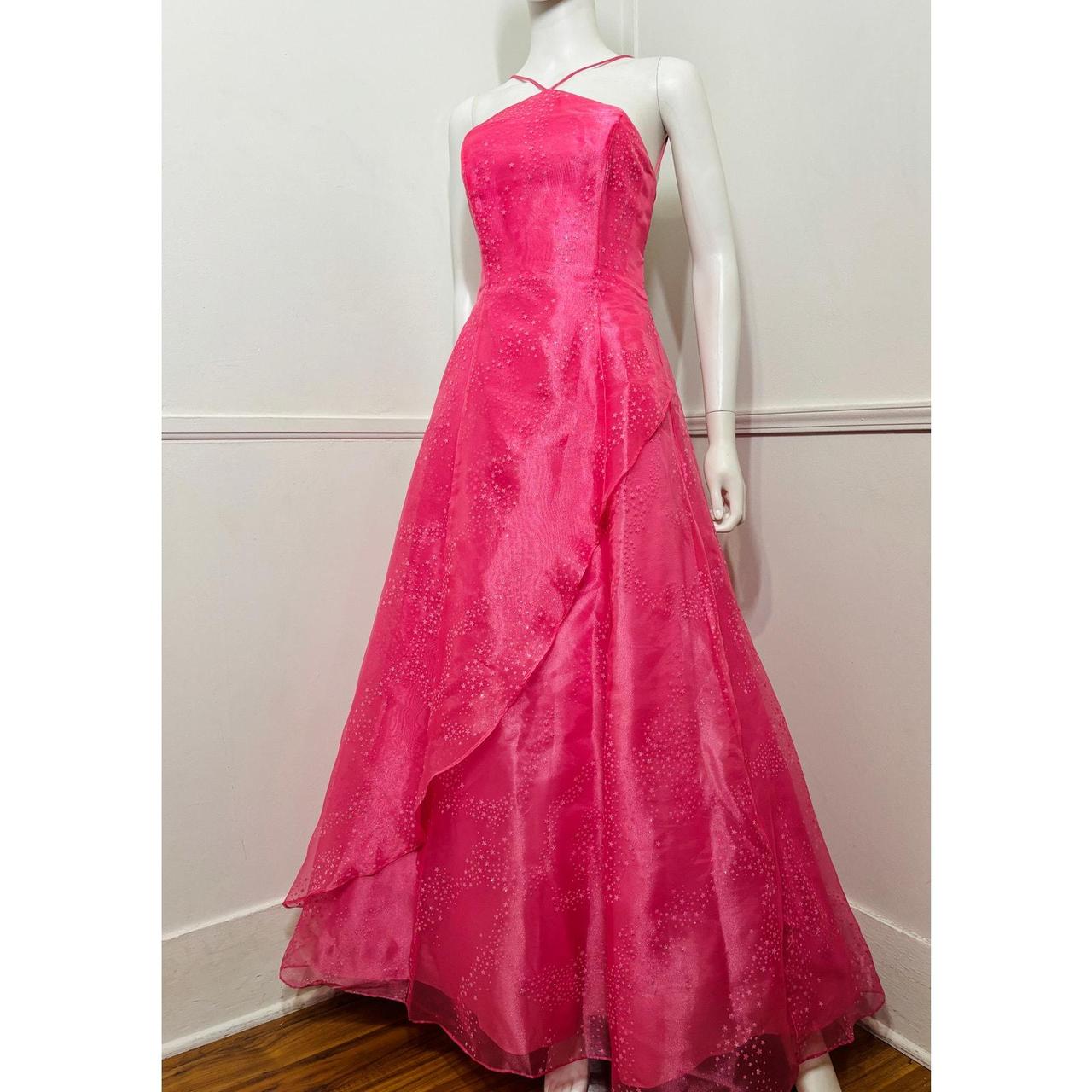 Robe de soirée longue en organza et tulle rose vintage à paillettes et étoiles nv4258