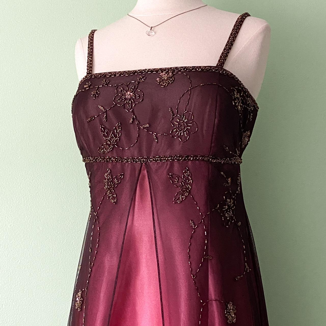 NiceVestidos--Burgundy Exquisite Floral Beaded Dress Vintage Dress Women's Long Tulle Ball Gown NV5648
