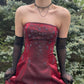 NiceVestidos-Burgundy Satin Beaded Strapless Sleeveless Floor-Length Gothic Gown NV6178
