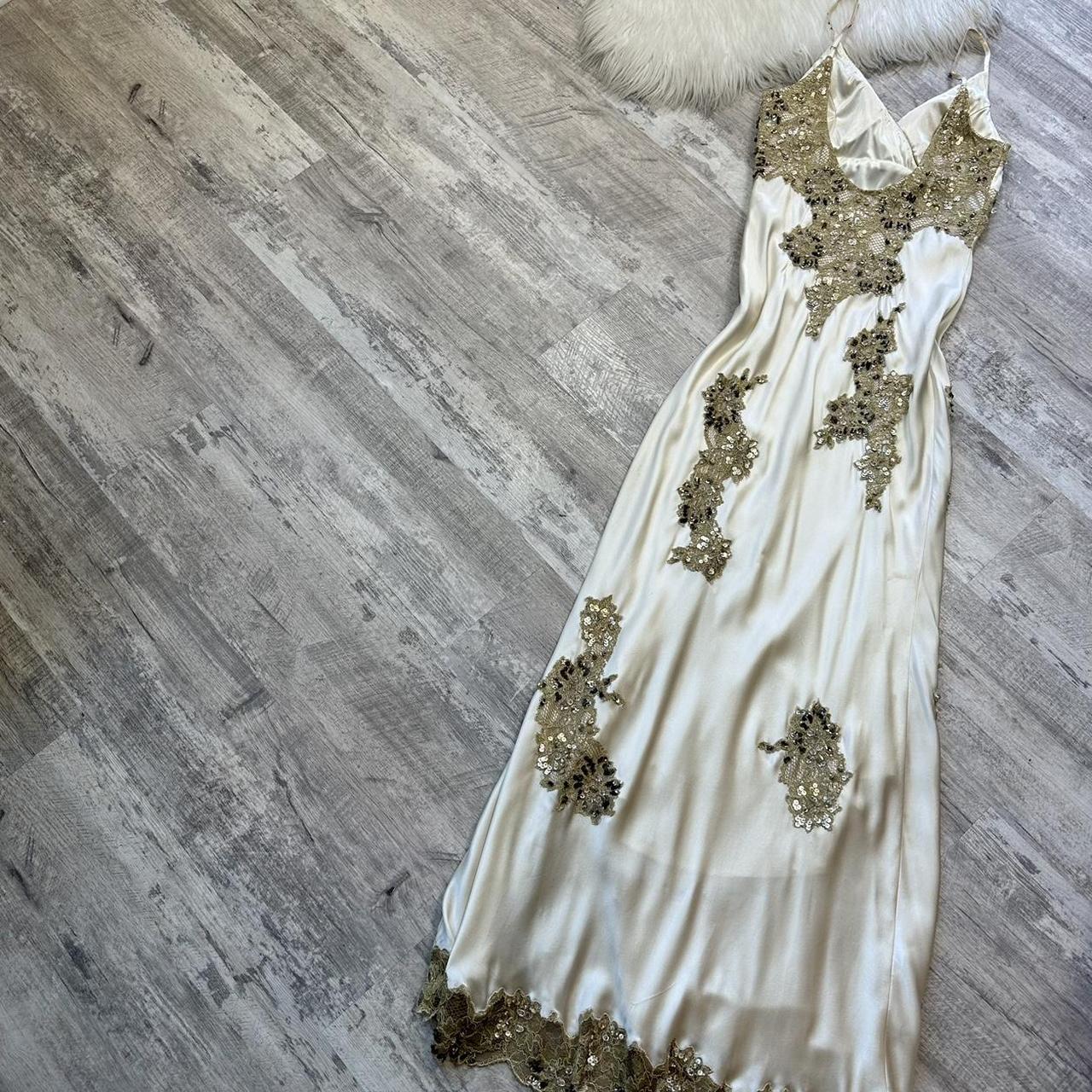 NiceVestidos-Ivory white shiny sequins beautiful exquisite lace long satin chiffon formal prom dress nv5454