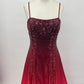 NiceVestidos-Burgundy Gradient Satin and Sequin Paneled Sleeveless Floor-Length Gown NV6177